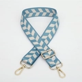 Adjustable bag strap with blue and white herringbone pattern and gold metal hooks - Style 159 - Blue White Herringbone (Gold Hook)