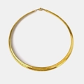 Flat 18K gold-plated snake bone necklace with polished metallic finish and lobster clasp - 8mm Wide / Gold