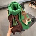 Winter faux cashmere scarf with brown puppy pattern and green lettering details - Cool Rabbit-Green
