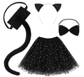 Dettaglio del costume da gatto nero 4 pezzi con gonna di paillettes e coda di peluche - Set da 4 Pezzi con Paillettes