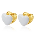 Detailed macro view of heart-shaped gold and white enamel hoop earrings on white background - Heart / White
