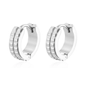 Silver stainless steel huggie hoop earrings with textured ridge design for women - Double Gear Earrings Steel (MS-719)