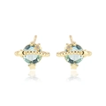 Star-shaped 18k gold stud earrings with light blue-green zircon in pure white background - E2541 Planet / Gold