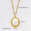 Detailed dimensions of gold stainless steel necklace with white natural stone pendant - Oval White Shell