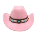 Cappello da cowboy rosa in finta pelle scamosciata con fascia in cuoio e gemme - Rosa