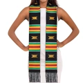 Kente-style graduation stole with black tassels and African Adinkra embroidery symbols - Classic Universal Style