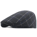 Classic dark gray plaid flat cap with adjustable strap and blue checkered wool pattern - Adjustable / Blue Plaid