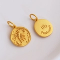 Golden Scorpio zodiac pendant with scorpion relief and Passionate engraving on reverse - Scorpio - H-11211