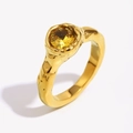 18K gold plated stainless steel ring with amber zircon and textured lava finish - US 6 / Gold