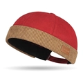Berretto docker retrò rosso e kaki in velluto a coste con cinturino in pelle regolabile - Regolabile / Corpo del Cappello Rosso Vino