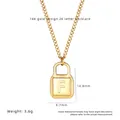 Elegant 18K gold plated necklace with letter F padlock pendant and chain size details - Letter F