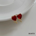 Y2K gold earrings featuring red heart-shaped zircons with unique metallic drip design - Gold Earrings + Red Zircon (D1873)