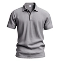 Men's casual grey linen polo shirt with short sleeves and three-button placket design - Light Gray