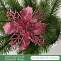 Pink glitter poinsettia Christmas flower decoration for tree, 9cm hollow mesh design - Pink