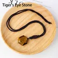 Hexagonal tiger eye stone pendant necklace with brown braided rope and black bead - 2.5cm Hexagram Tiger Eye Pendant