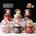 Cartoon Christmas snow globe ceramic cup set with Santa and reindeer holiday designs - 65# Non-Light Model / 009 Red Hat Wish Series