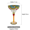 Hand-painted fruit pattern margarita glass with orange stem and dimensions 11x18cm - Green Orange