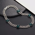 Collana cubana d'argento hip-hop con cinque gemme verde smeraldo e cristalli micro-pave - Collana 20 pollici (50 cm) / Argento