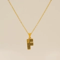 Collier en acier titane plaqué or avec pendentif lettre F et texture d'écorce distinctive - Lettre F