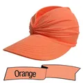 Eleganter orangefarbener Sonnenhut aus plissiertem Strickstoff mit breitem UV-Schutz - Einheitsgröße / Orange