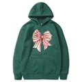 Dark green Christmas hoodie featuring festive tree bow print and OH Christmas Tree slogan - Dark Green