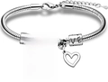 Silver snake chain bracelet with heart charms and Bible verse Philippians 4:13 - Silver Heart-5 (Philippians 4:13)