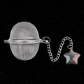 Spherical stainless steel tea infuser with colorful star-shaped agate stone pendant - India Agate