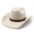 Chapeau de cowboy classique en feutre de laine crème avec ruban ethnique tissé - M (56-58cm) / Beige