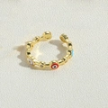Adjustable 14K gold plated open ring with colorful evil eye charms and clear zircons - Red