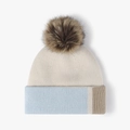 Berretto in maglia con pompon crema e blu e spessa fodera in pile per l'inverno - Regolabile / Beige