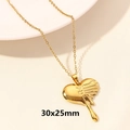 Golden heart necklace featuring lava fluid texture and 30x25mm dimensions - Gold Melting Liquid Heart (S627-G)