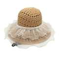 Cappello da sole in paglia da donna con volant in pizzo bianco e nastro di perle eleganti - M(56-58cm) / Cachi