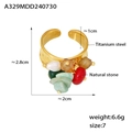 Hammered gold titanium ring with colorful natural raw stones in bohemian style - US 7 / Gold