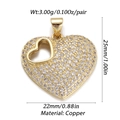 Sparkling copper heart pendant with evil eye and zircons, 25mm height for DIY jewelry - Dbn150-05 / 18K Gold