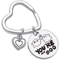 Porte-clés cœur en acier inoxydable poli avec gravure You're My Boo et petit fantôme - You're My Boo