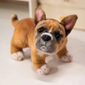 Realistic brown French Bulldog plush toy in a sitting pose with black snout details - Light Brown French Bulldog / 22cm (0.28kg)
