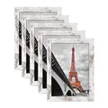 5-piece set of white distressed wooden frames with vintage Eiffel Tower art prints - 6 Inch / Retro White