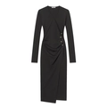Elegantes V-Ausschnitt Langarm Wickelkleid in Schwarz mit Seitenfalten und Goldknöpfen - XS / Schwarz