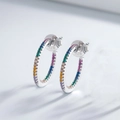 925 silver 14k gold plated hoop earrings with rainbow colorful zircon stones - 925 Silver / Platinum Medium