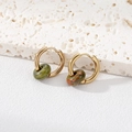 Boucles d'oreilles créoles dorées avec pendentifs en unakite naturelle sur socle - 3# Pierre Naturelle Vert Foncé