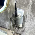4-pack wall-mounted dark grey toothbrush holders for electric toothbrushes and cups - 4 Pieces Set - Transparent Grey