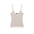Elegante canotta in maglia beige con bordo in pizzo bianco e scollo a V stile casual - S / Albicocca