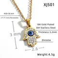 Gold Hamsa Hand necklace in 18K gold plated stainless steel with blue evil eye stone - With Necklace / Gold Blue