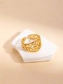 Luxurious vintage gold hollow carved ring with vine patterns on a stone setting - Gold Hollow Filigree Ring