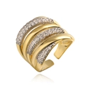 Bague multicouche géométrique plaquée or 18 carats avec pierres de zircone brillantes - Ouvert Réglable / Style Zircon Multicouche Doré (14340)
