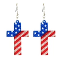 Detail of glitter cross earrings featuring American flag stars and stripes pattern - Cross Hooks
