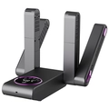Deep grey retractable shoe dryer with purple trim and digital LED display showing 48 degrees - Grey Dual Arm