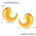 Polished gold plated titanium steel comma shaped stud earrings with a minimalist twist design - Large (F411) / Gold