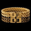 Pulsera para hombre de acero inoxidable dorado con cadena de doble fila de dragón - Dorado