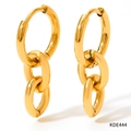 Drei-lagige goldene Gliederohrringe aus poliertem Edelstahl für Damen - Goldene Dreifach Gliederketten-Ohrringe (KDE444)